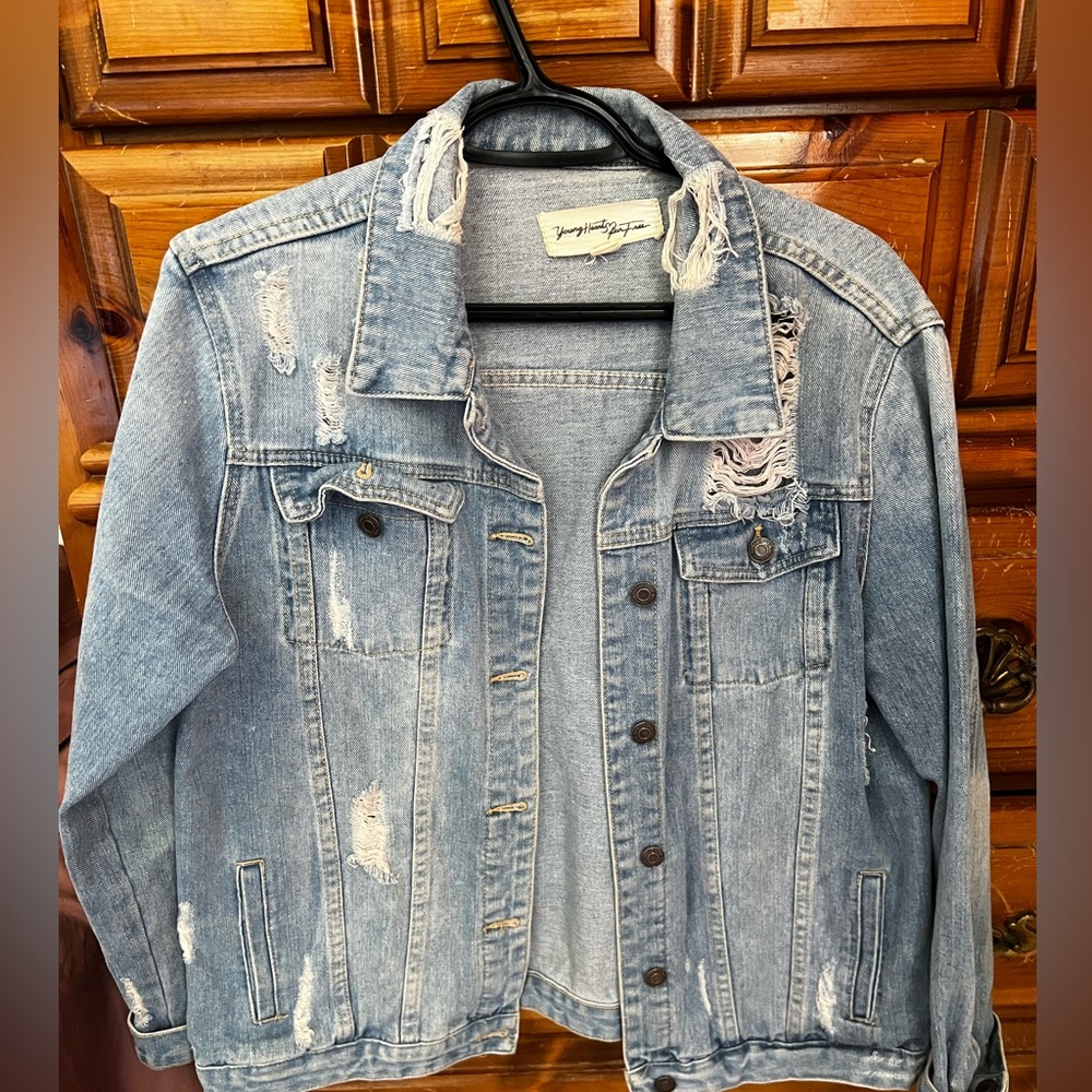 Distressed Denim Jacket XL